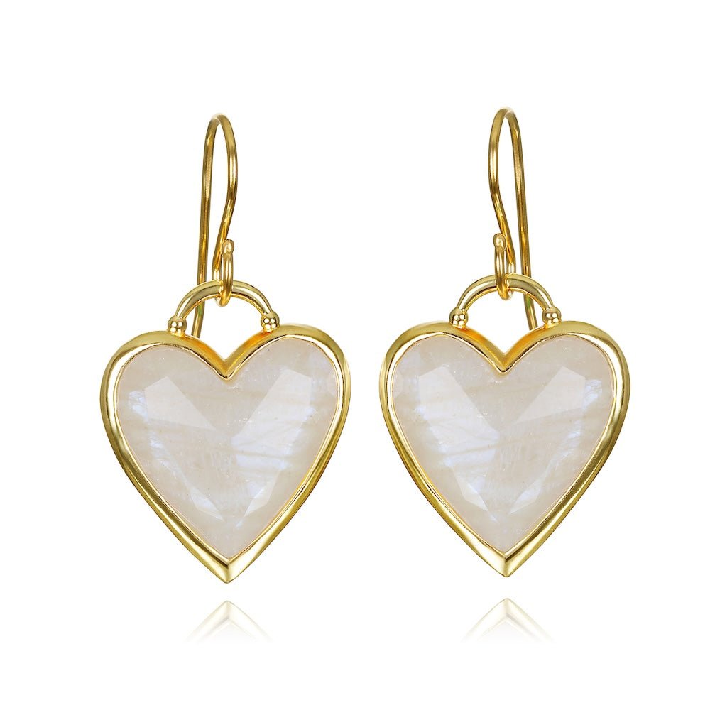 Framed Heart Dangles Rainbow Moonstone