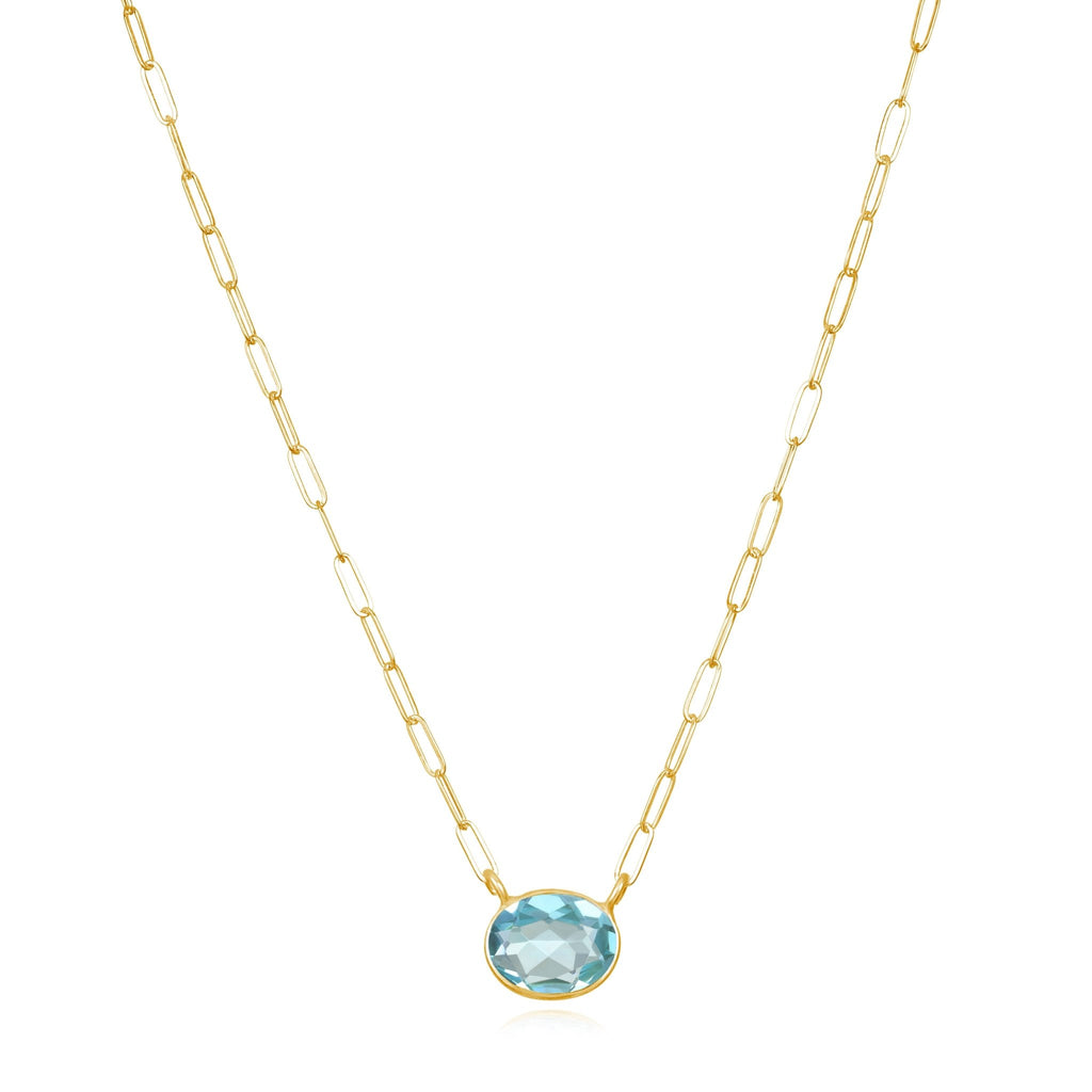 Gem Drop Bezel Paperclip Necklace Topaz