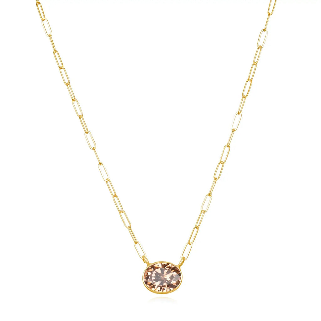 Gem Drop Bezel Paperclip Necklace Smoky Quartz
