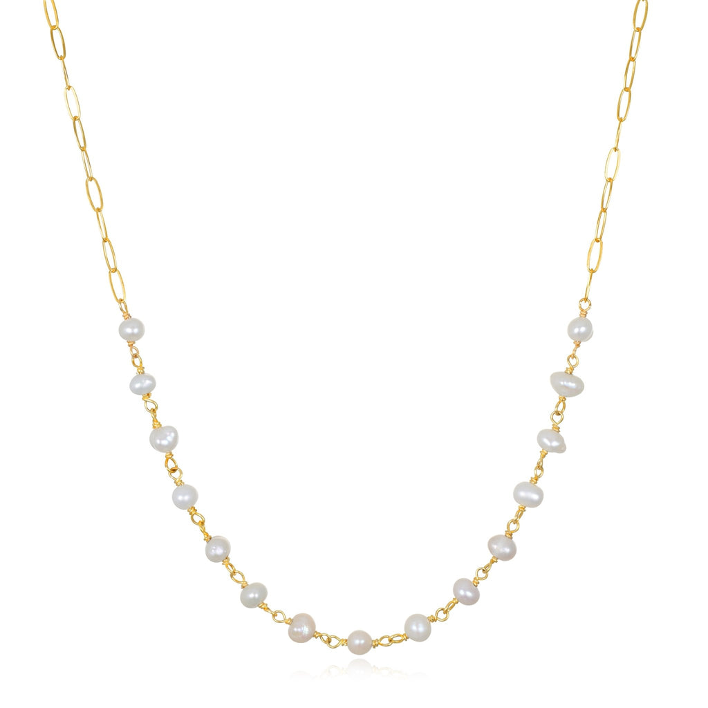Gemstone Paperclip Necklace-Freshwater Pearl