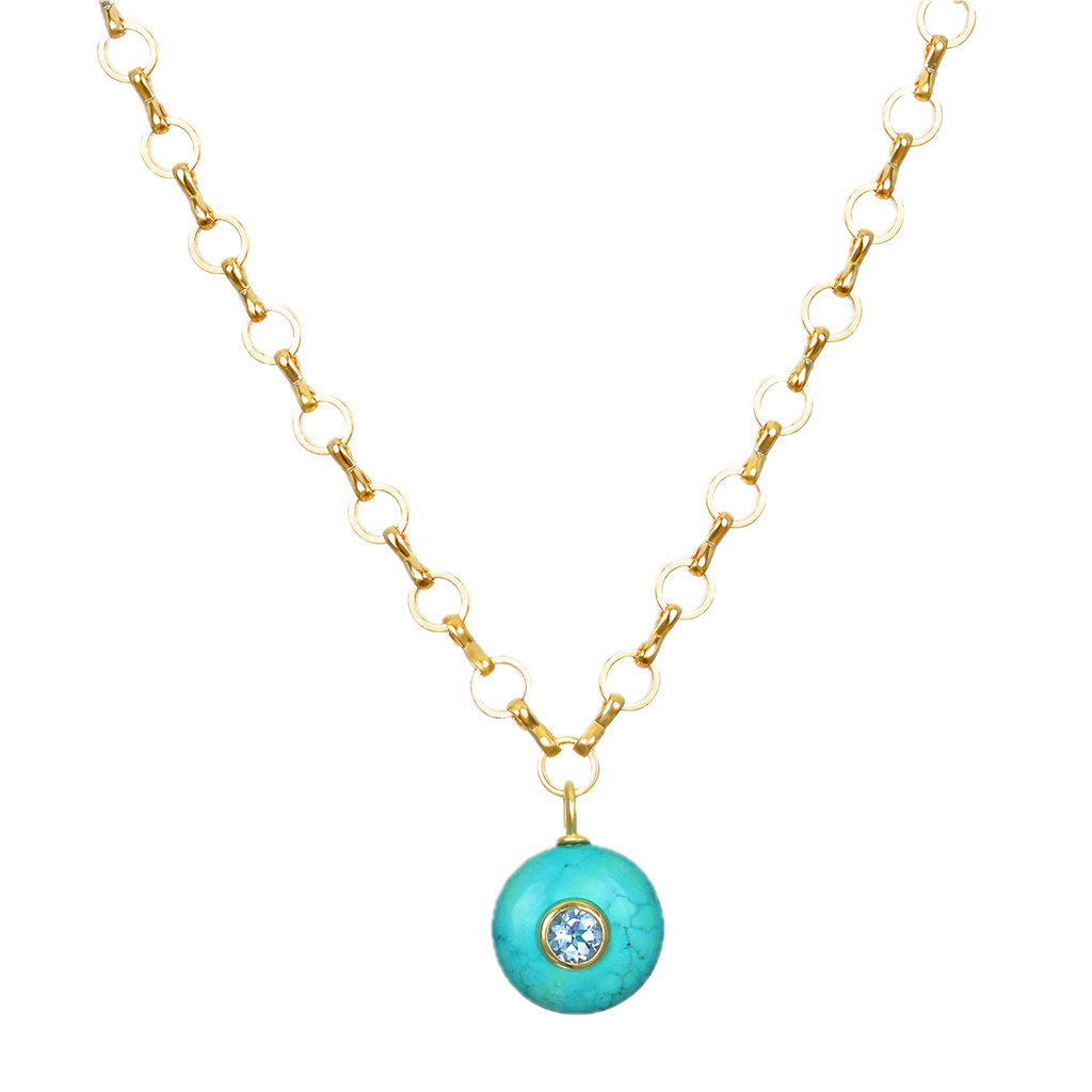 New! Green Turquoise & Blue Topaz Petite Loop Necklace