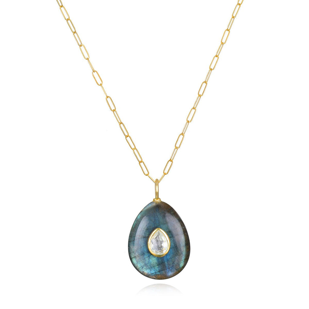 Labradorite & Topaz Pear Pendant Gold