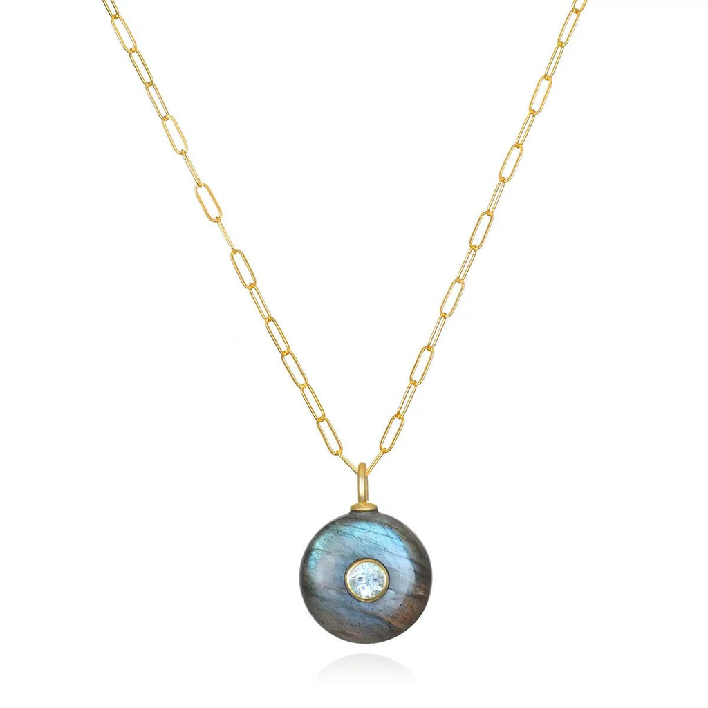 New! Labradorite & Topaz Petite Coin Necklace