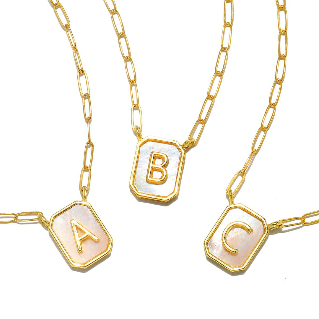 New! Mother of Pearl Paperclip Initial Necklace – Amelia Rose Design