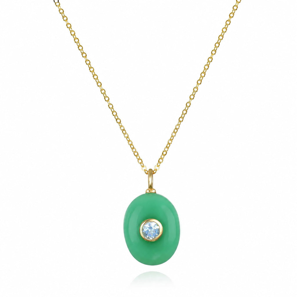 Oval Charm Cable Necklace Chrysoprase & Topaz