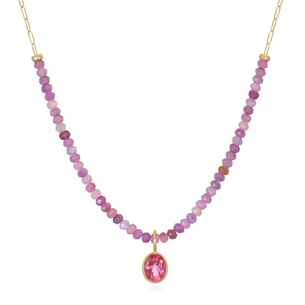 topaz & ruby beaded paperclip necklace