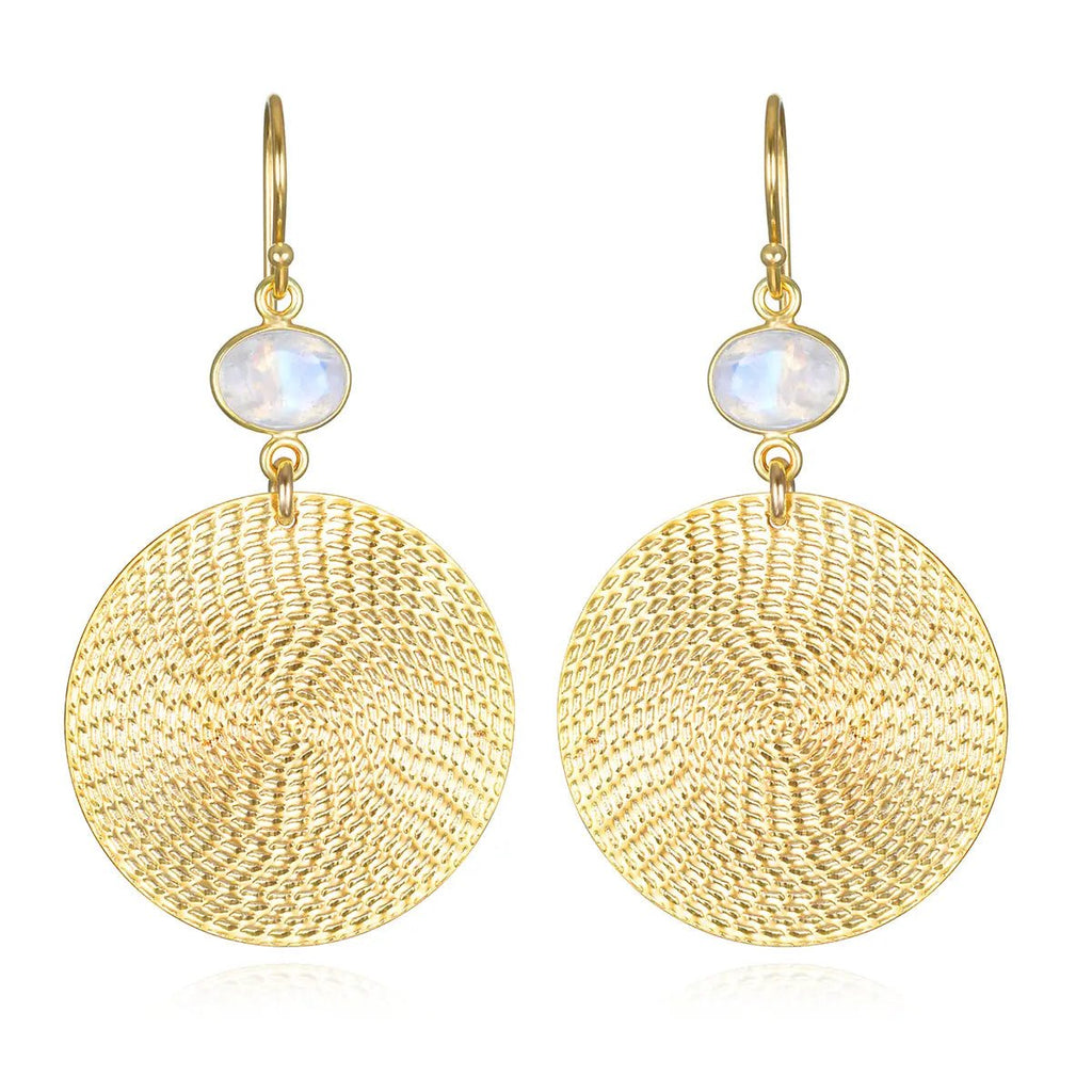 Rainbow Moonstone Disc Earrings