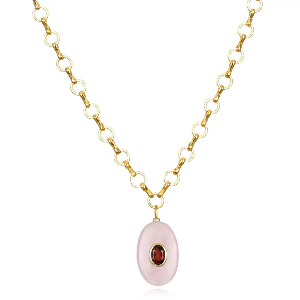 Quartz & Garnet Petite Loop Oval Necklace