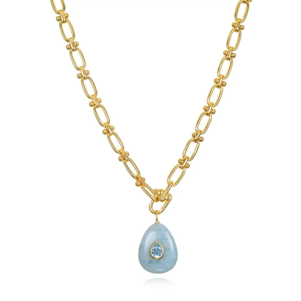 Statement Oval Gemstone Necklace Aquamarine