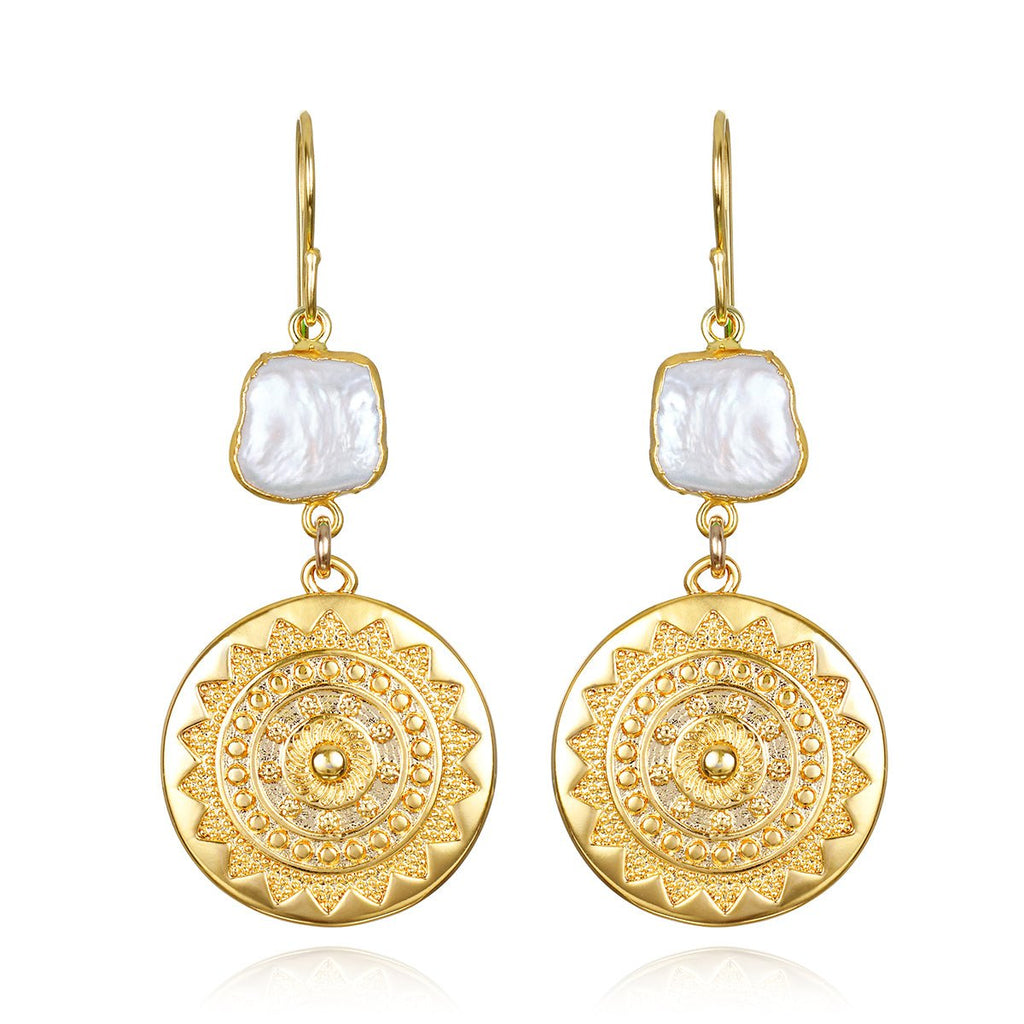 Sun Medallion Dangles Freshwater Pearl