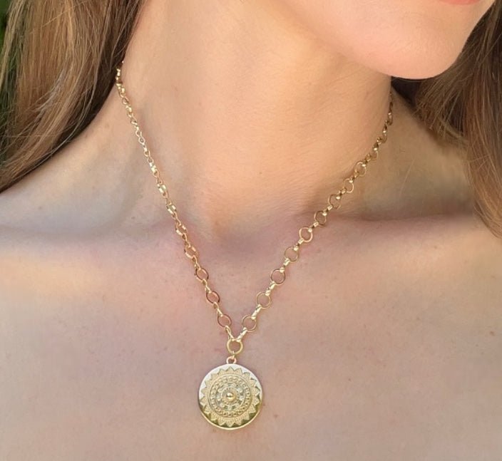 New! Sun Medallion Pendant Necklace – Amelia Rose Design
