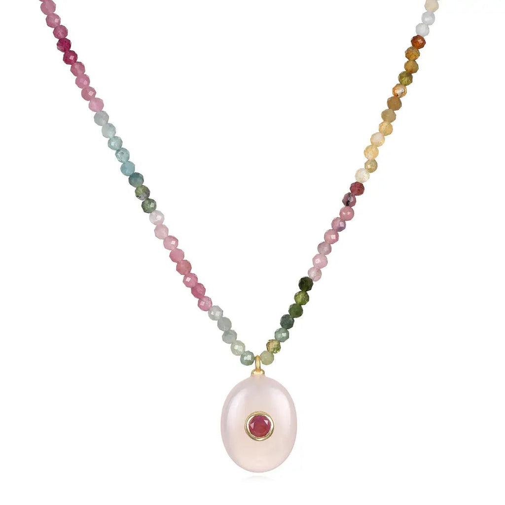 Triple Gemstone Beaded Chokers Chalcedony & Sapphire