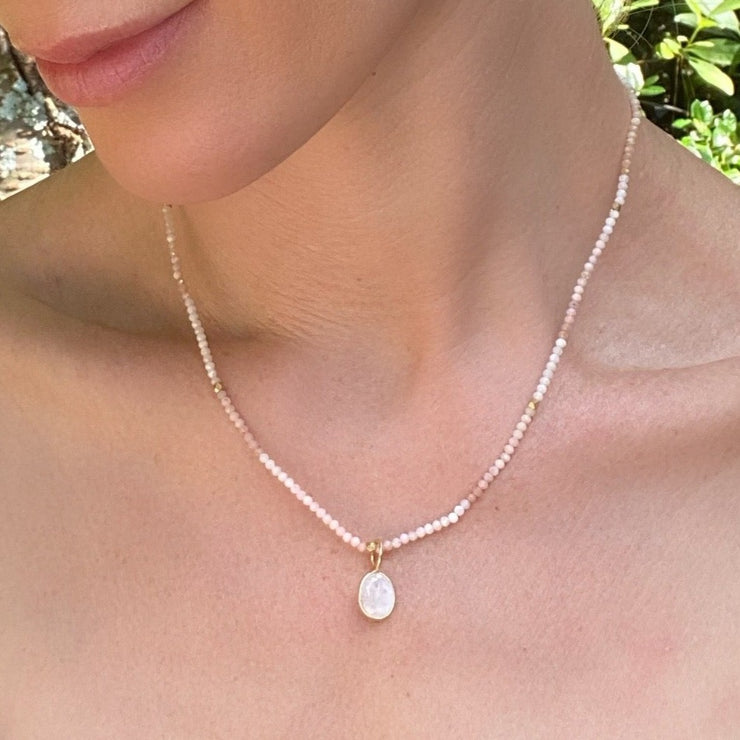 NEW! Pink Opal & Rose Quartz Charm Necklace