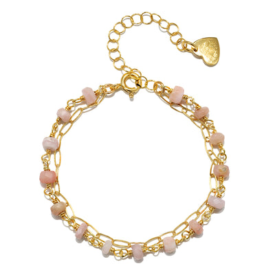 New! Gemstone Paperclip Bracelet-Pink Opal