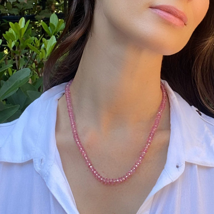 Pink Topaz Gemstone Heishi Necklace