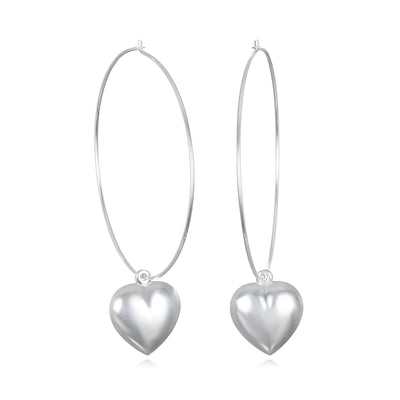 New! Puffy Heart Hoops-Sterling
