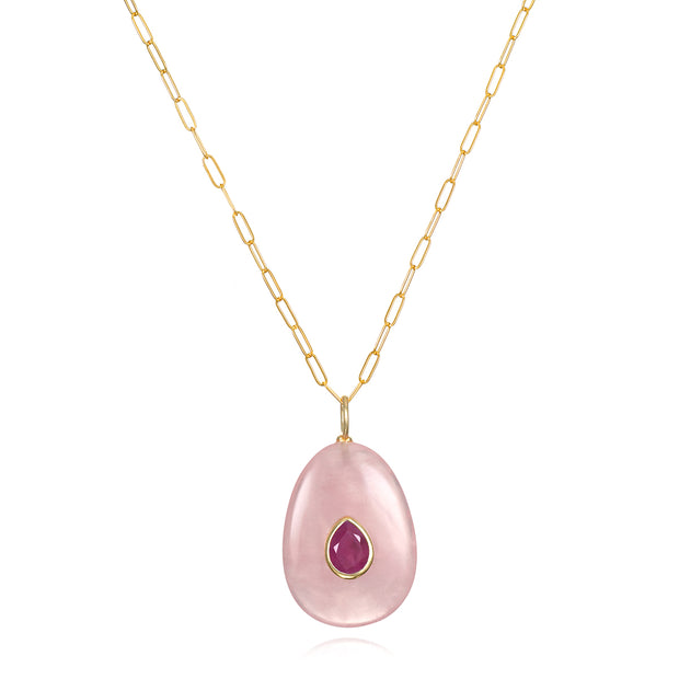 New! Rose Quartz & Pink Sapphire Pear Pendant-Multiple Lengths
