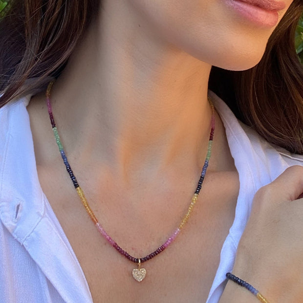 Diamond Heart Gemstone Necklace - Rainbow Sapphire