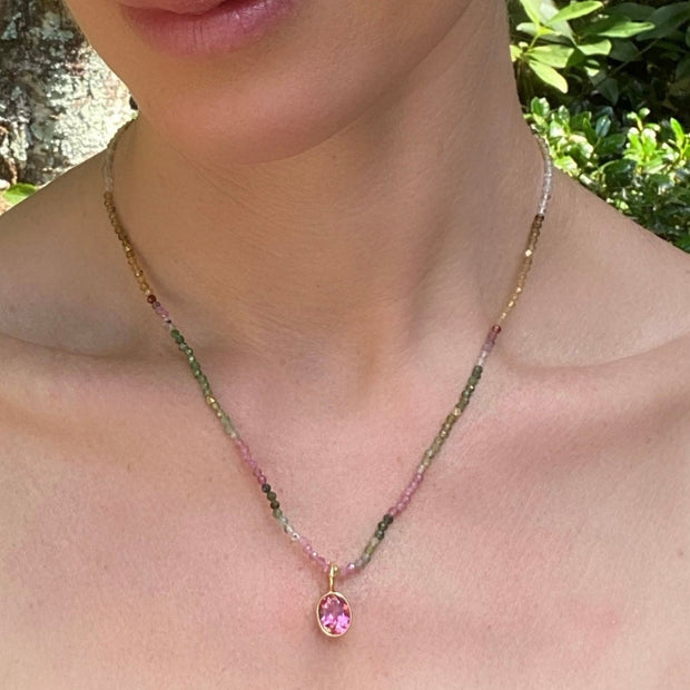 Watermelon Tourmaline & Peridot Charm Necklace