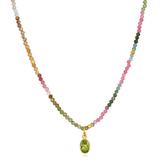 Watermelon Tourmaline & Peridot Charm Necklace