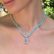Turquoise & Topaz Emerald Cut Charm Necklace