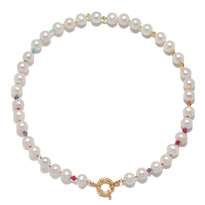 New! Freshwater Pearl & Rainbow Gemstone Necklace