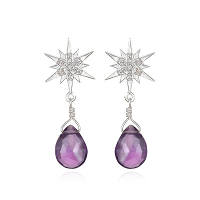 Gemstone Starburst Post Earrings - Amethyst