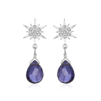 Gemstone Starburst Post Earrings - Iolite