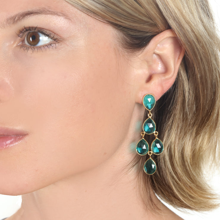 Chandelier Earrings - Sapphire Gold