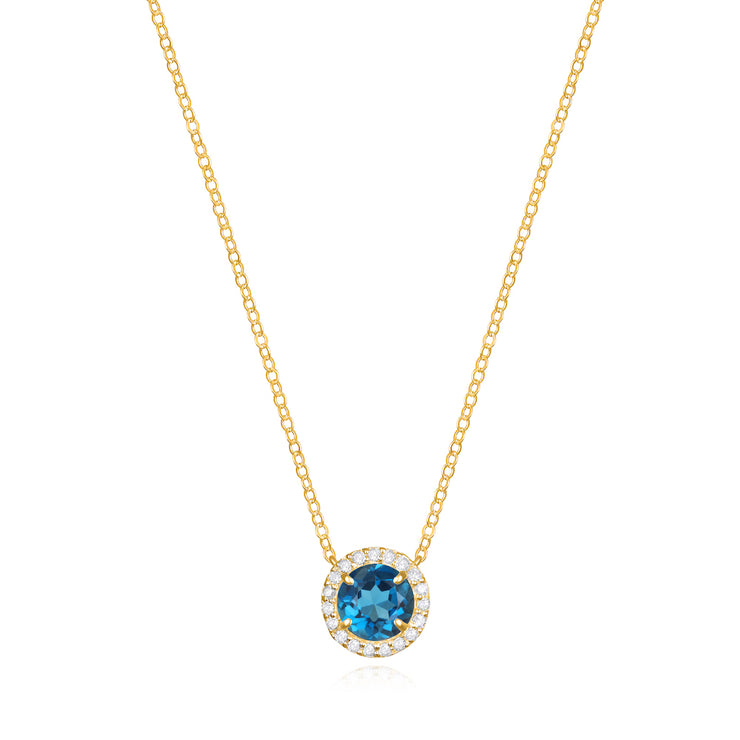 Diamond & Birthstone Necklace- September London Blue Topaz