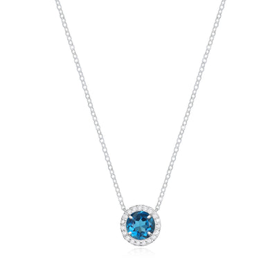 Diamond & Birthstone Necklace- September London Blue Topaz