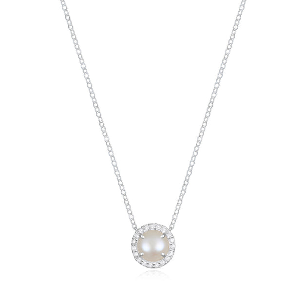 Diamond & Birthstone Necklace- June Freshwater Pearl