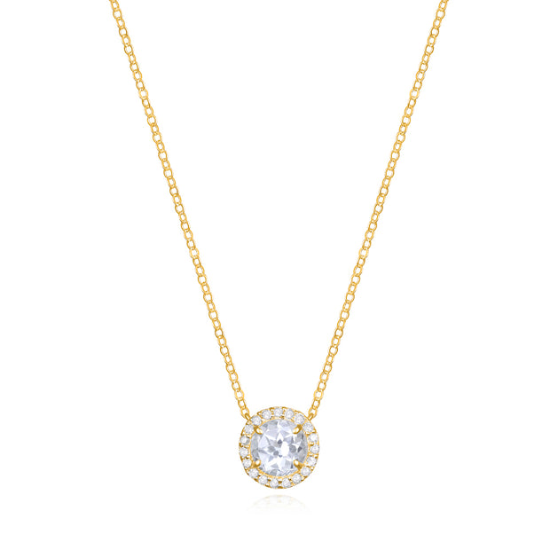 Diamond & Birthstone Necklace- April White Topaz