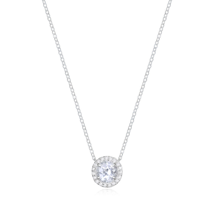 Diamond & Birthstone Necklace- April White Topaz
