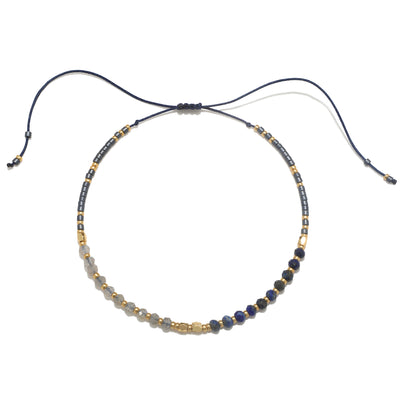 Miyuki Beaded Pull Tie Bracelet - Blue