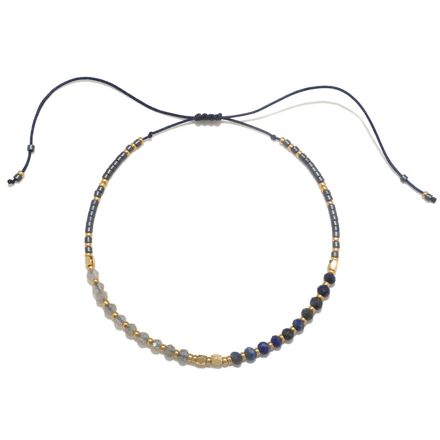Miyuki Beaded Pull Tie Bracelet - Blue