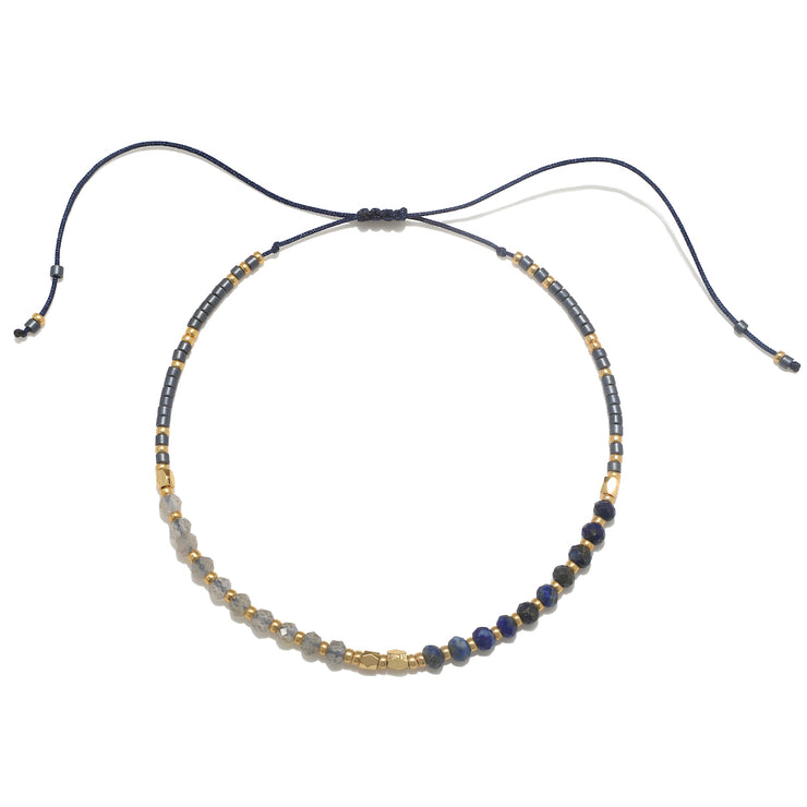 Miyuki Beaded Pull Tie Bracelet - Blue