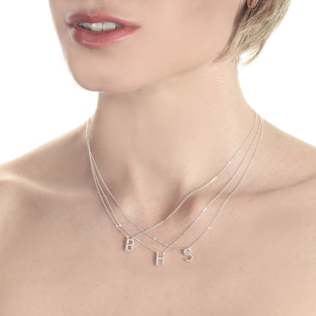 Diamond Initial Necklace-Silver