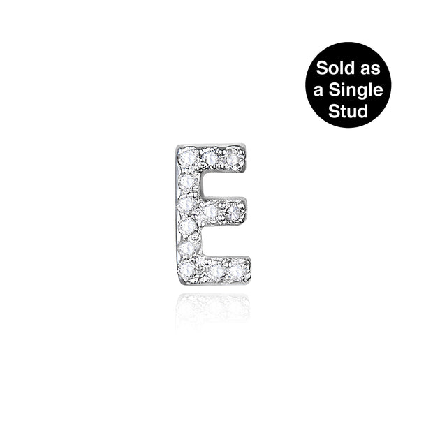 Diamond Initial Post Earring-Silver