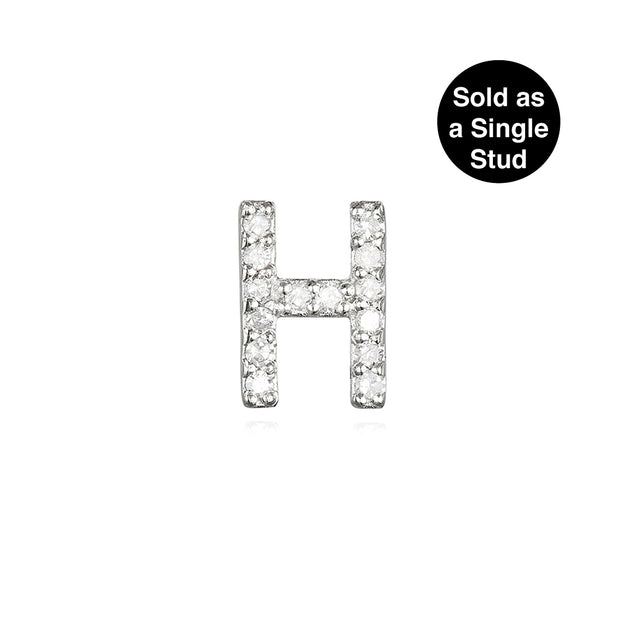 Diamond Initial Post Earring-Silver