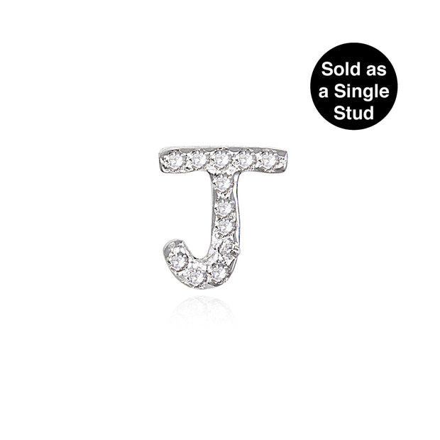 Diamond Initial Post Earring-Silver