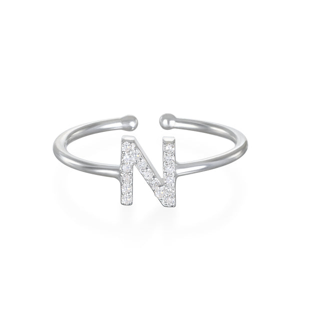 Diamond & Sterling Silver Initial Ring-All Letters