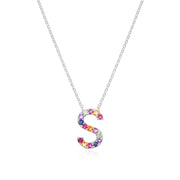 Rainbow Gemstone Initial Necklace-Silver
