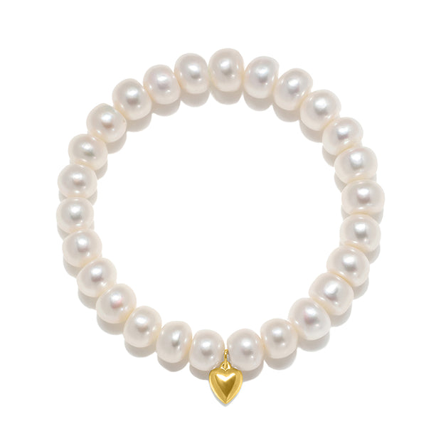 Freshwater Pearl Petite Heart Charm Bracelet