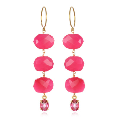 Fuchsia Chalcedony & Pink Topaz Dangle Earrings