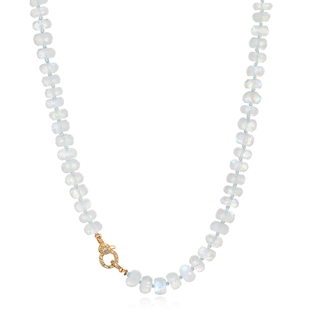 Rainbow Moonstone & Diamond Knotted Necklace-Gold