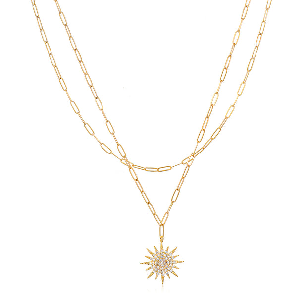 Sunburst Charm Layered Necklace