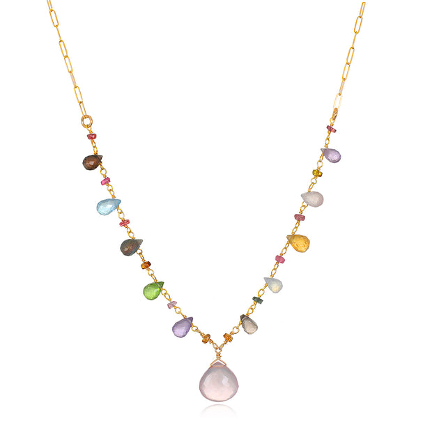 Wildflower Paperclip Necklace-Rose Quartz