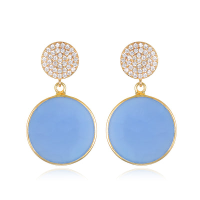 Coin Post Earring-Blue Chalcedony
