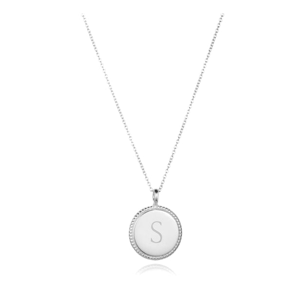 Round Charm Initial Necklace Silver